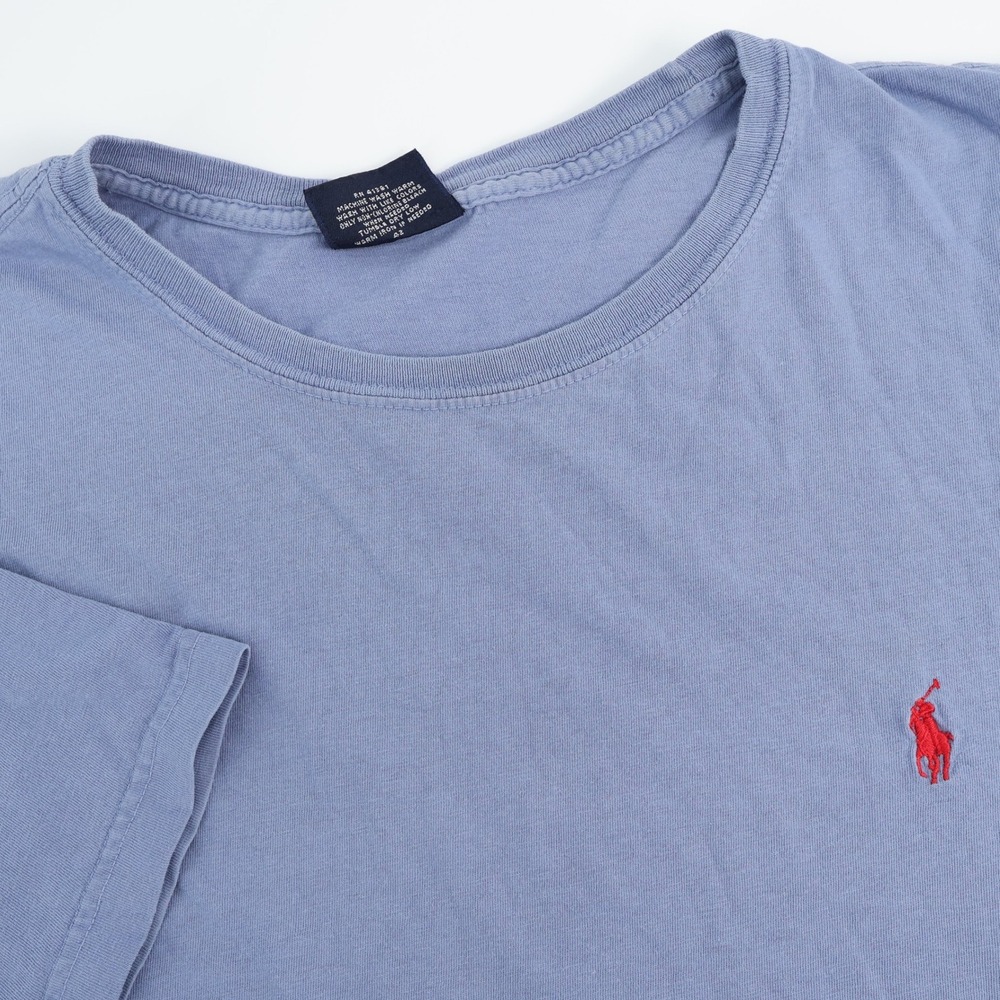 Vintage Polo by Ralph Lauren Mens Blue Cotton T-Shirt‎ Short Sleeve Logo - Flaw